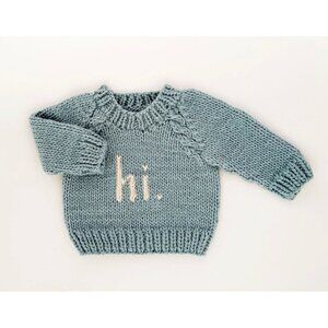 Huggalugs Surf Crew Neck Baby Sweater Light Blue 18–24M Chunky Knit “Hi”